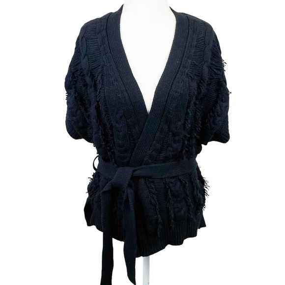 Zadig & Voltaire Corry Cows Cardigan Belt Sweater S Black Cotton Cashmere Loops - Picture 2 of 10